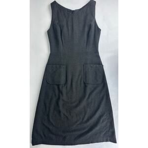 Jill Anderson NYC Wool Sheath Midi Dress Gray Patch Pocket Tailored Indie Mod XS